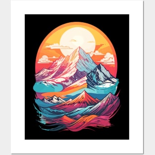 Colorful Mountain Range Sunset Landscape Design Posters and Art